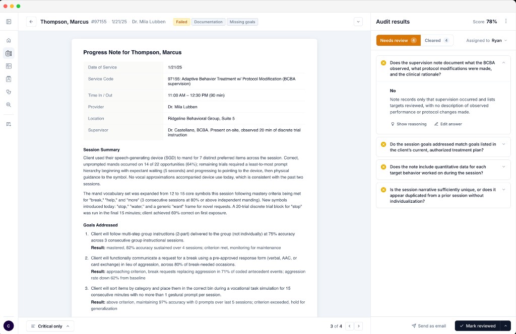 Brellium ABA session note audit review